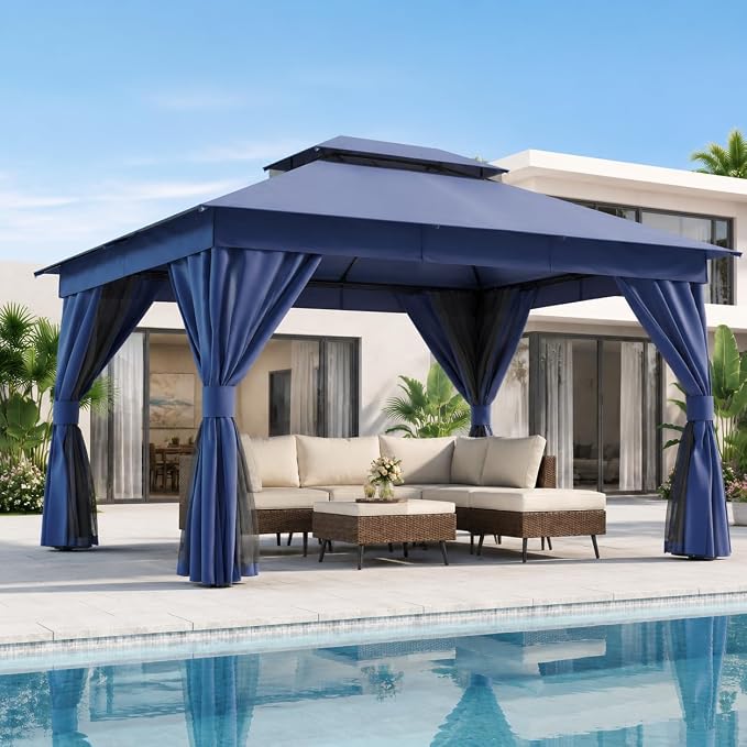 10'x13' Outdoor Gazebo, Heavy Duty Metal Frame Patio Canopy by LAUSAINTHOME