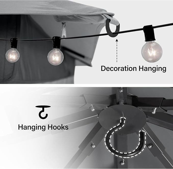 10'x20' Outdoor Gazebo with 100FT String Lights, Metal Heavy Duty Patio Canopy - Image 4