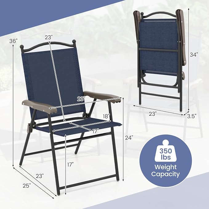 GIANTEX Set of 2 Patio Folding Chairs, Outdoor Patio Dining Chairs w/Armrest - Image 3