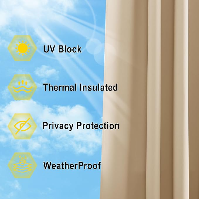 NICETOWN Outdoor Curtains for Patio Waterproof 84" L Detachable Top 2 PCs | - Image 7