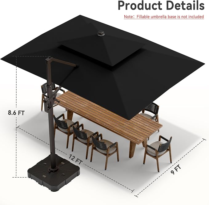 9' X 12' Cantilever Patio Outdoor Umbrella - Image 7