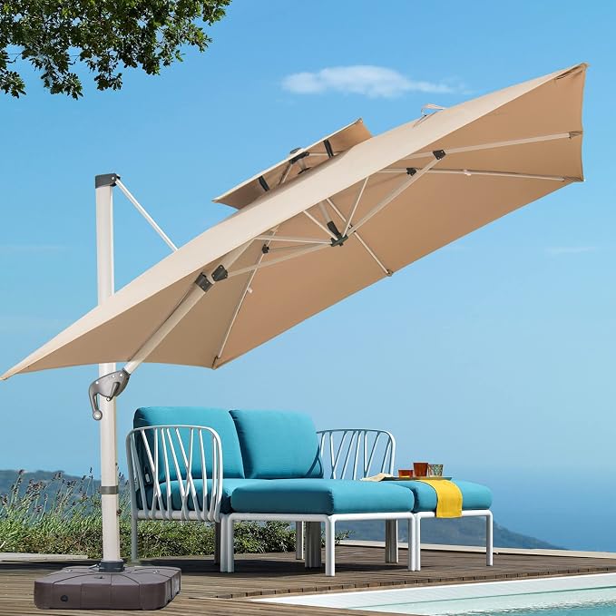 Cantilever Patio Umbrella with Cross Base and Cover Included by MojiaOutdoorFurniture