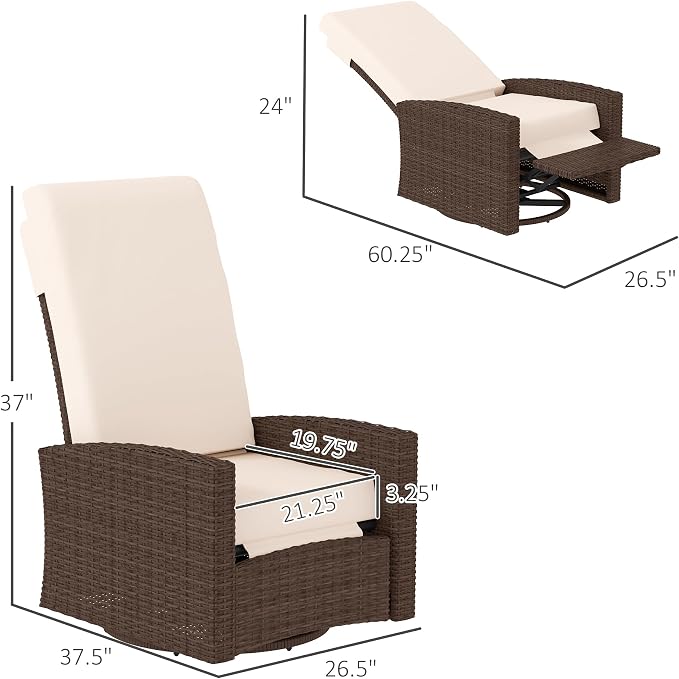 Outsunny Outdoor Wicker Swivel Recliner Chair, - Image 3