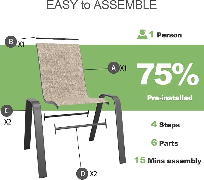 Outdoor Patio Chairs Set of 8 Stackable Dining Chairs All-Weather Textilene - Image 8