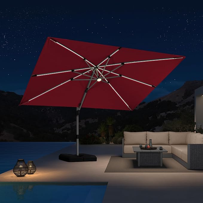 PURPLE LEAF Cantilever Umbrella 9' X 12' Solar LED Light Patio Deck, Terra | - Image 2