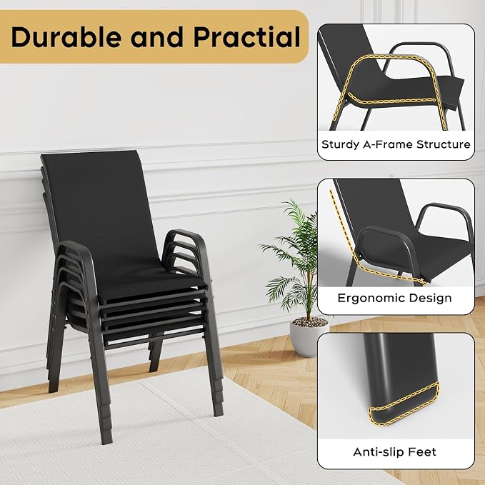 Patio Dining Chairs Set of 4 Outdoor Stackable Dining Chairs - Image 7