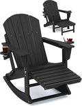 Adirondack Rocking Chair with Ottoman and Cup Holders | HDPE Porch Rocker by KINGYES