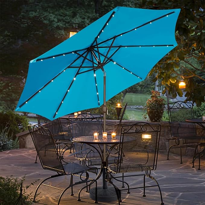 9 ft Solar Umbrella, 32 LED Lighted Patio Umbrella, Table Market Umbrella - Image 9