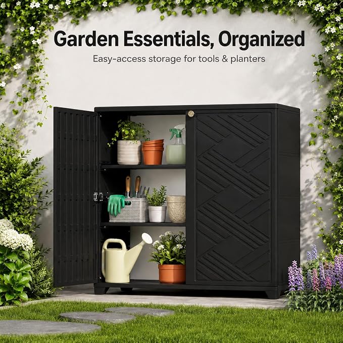 ADDOK Outdoor Storage Cabinet, 60 Gallon Waterproof Resin Patio Storage Cabinet - Image 3