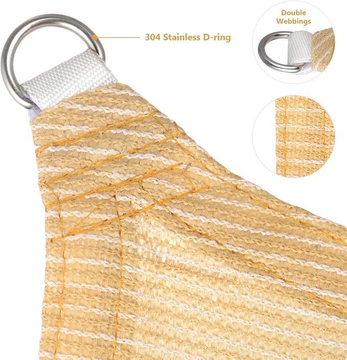 Eden's Decor Straight Flat-Edged Sun Shade Sail Rectangular 13' x 16' Beige - Image 2