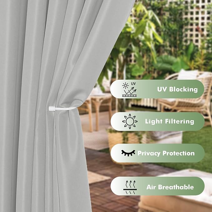 HolidayIdeas Outdoor Curtains for Patio Waterproof 6 Pcs 54x95 Inch Silver | - Image 3