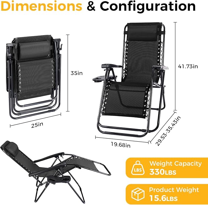 NEWBULIG Zero Gravity Chairs Set of 2, Folding Lounge Recliner Chair | Portable - Image 2