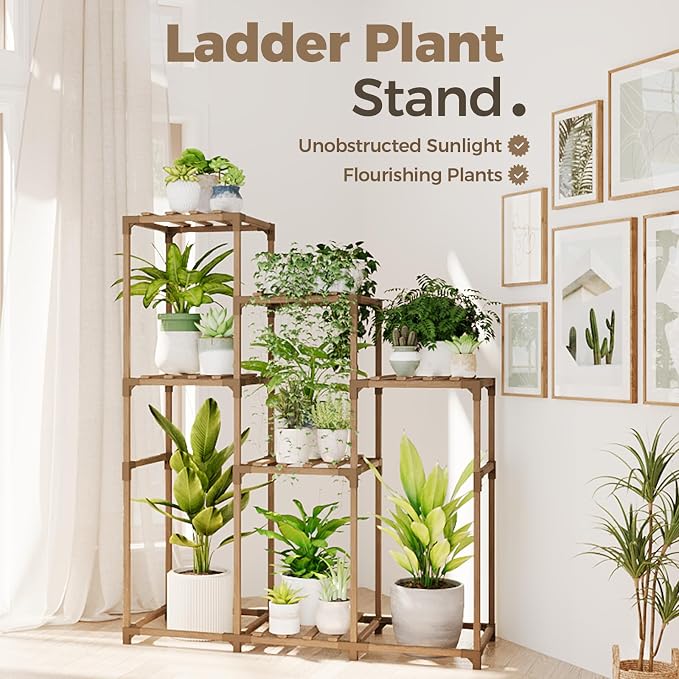 Bamworld Tall Plant Stand Indoor Wood Shelf Outdoor Tiered Rack | - Image 3