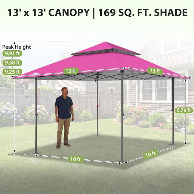 EAGLE PEAK 13x13 Pop Up Canopy Tent, Auto Extended Eaves, Light Pink | Easy - Image 3