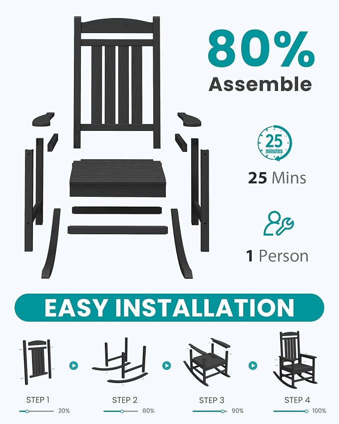 SERWALL Outdoor Rocking Chair Set of 6, Patio Rocking Chair, Porch Rocker - Image 4
