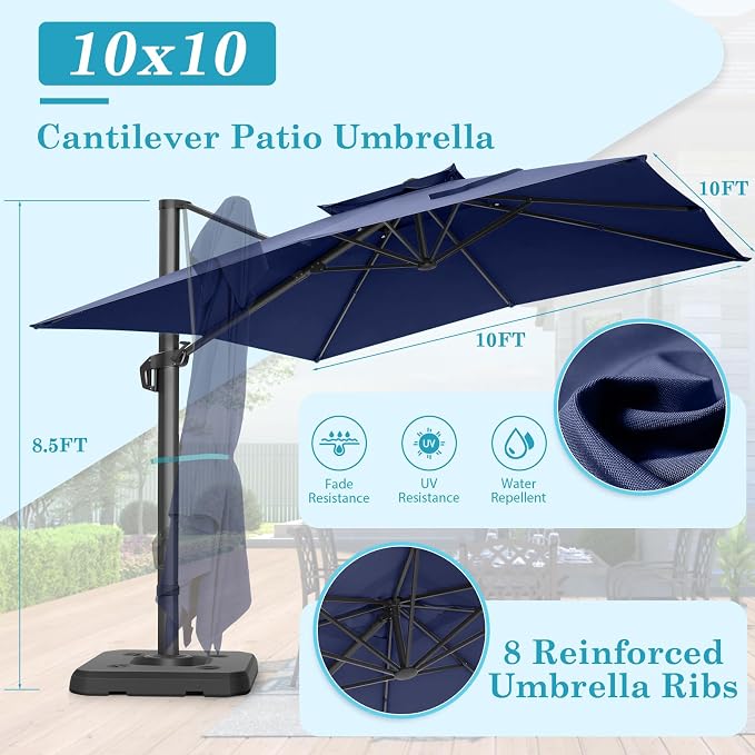 HOTEEL 10x10ft Patio Umbrella Cantilever Umbrella Double Top - Image 6