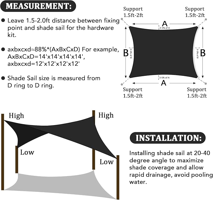 Shade&Beyond 10'x12' Sun Shade Sail Canopy Rectangle, UV Block Breathable Black - Image 5