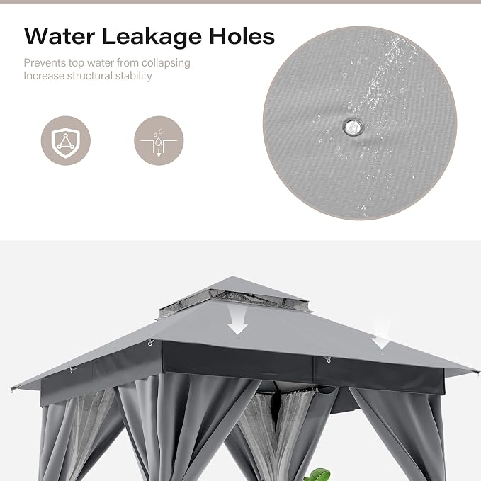 8'x8' Outdoor Gazebo, Heavy Duty Metal Frame Patio Canopy - Image 6