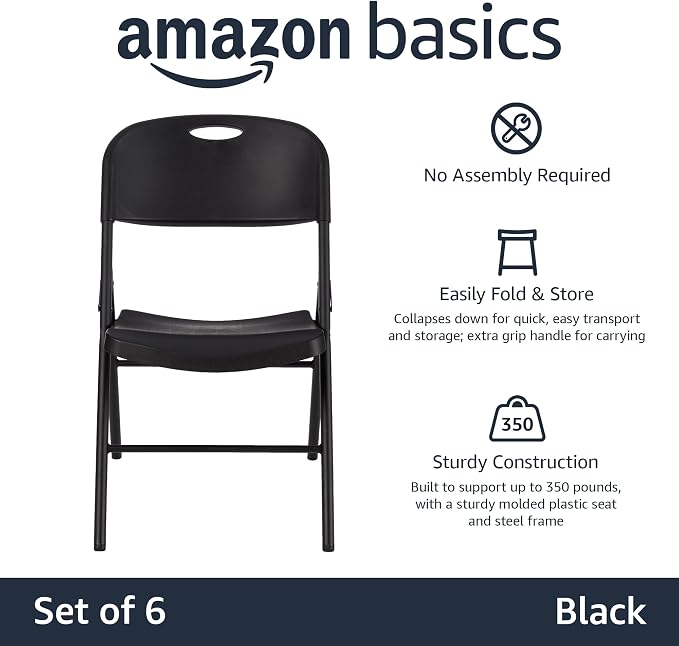 Amazon Basics Sturdy Foldable Portable Plastic Chair, 350-Pound Capacity - Image 4