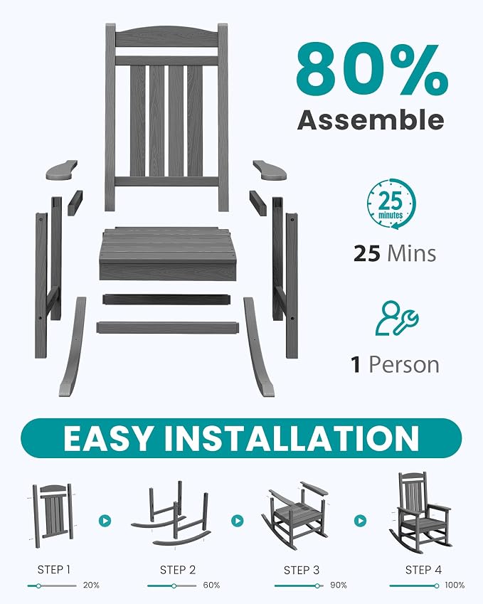 SERWALL Outdoor Rocking Chair Set of 2, Patio Rocking Chair, Porch Rocker - Image 9