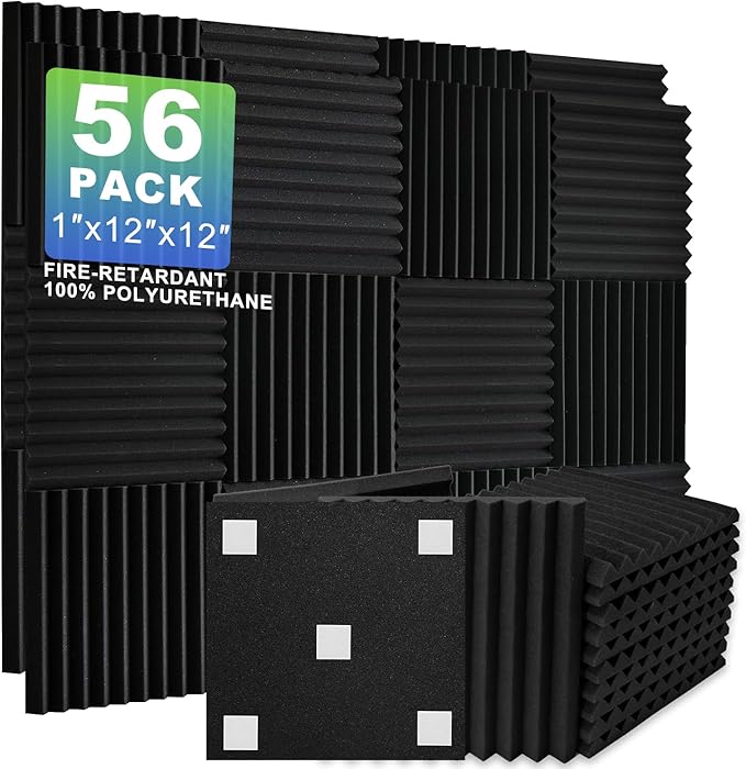 56 Pack Acoustic Foam Panels, 12 x 12 x 1 Inches Mirovant Sound Proof Foam Panels for WallsTriangle-groove soundproofing foam Soundproofing Studio Foam Noise Absorbing Black