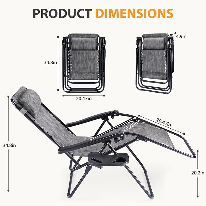 NEWBULIG Zero Gravity Chairs Set of 2, Folding Lounge Recliner Chair | Portable - Image 3