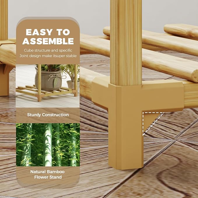 Bamworld Bamboo Plant Stand Indoor Boho Plant Shelf Tiered Plant Rack | - Image 4