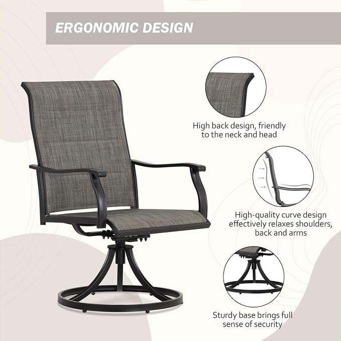 Outdoor Swivel Dining Chairs Set of 2, 360° Rotation & 20° Rocking, Ergonomic - Image 6
