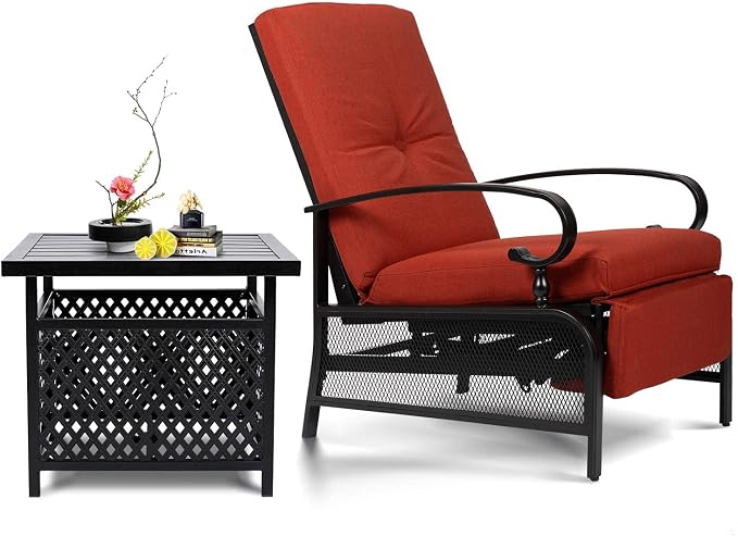 SUNCROWN Outdoor Recliner Chair Patio Adjustable Recliner Chair and Side Bistro by HOME