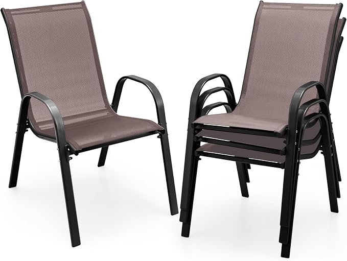 COSTWAY Patio Stackable Dining Chairs Set of 4 by COSTWAY