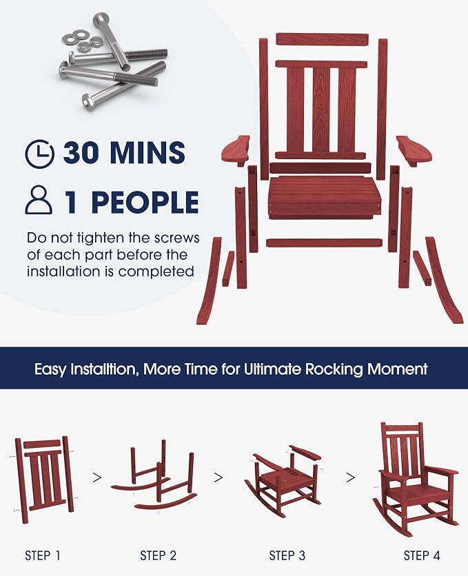 Oversized Outdoor Rocking Chair Set of 2, HDPE Patio Rockers - Image 8