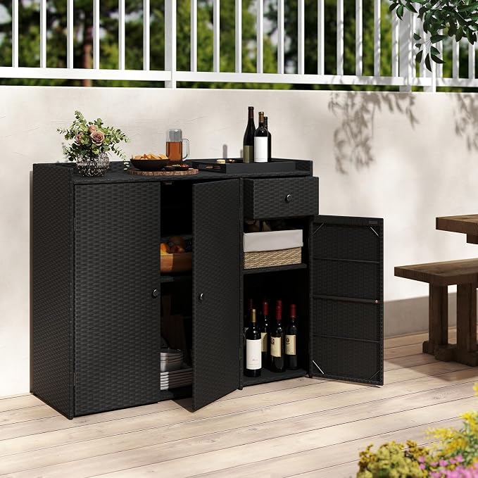 Tangkula Rattan Outdoor Storage Cabinet, Patiojoy Outdoor Cabinet - Image 9
