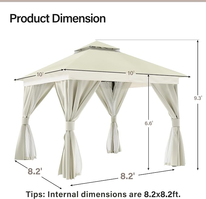 10'x10' Outdoor Gazebo, Metal Frame Heavy Duty Patio Canopy Tent Shelter - Image 2