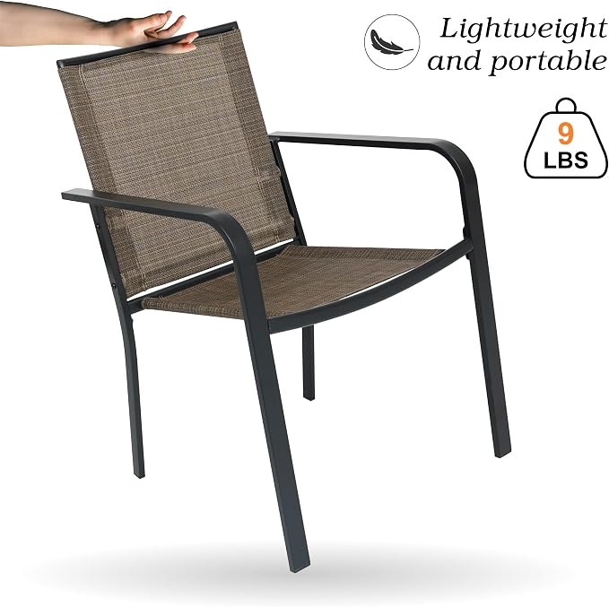 Anmutig Stackable Outdoor Dining Chairs Set of 4, Textilene Fabric, Breathable - Image 4