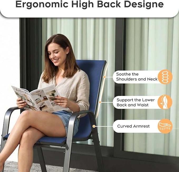 Patio Dining Chairs Set of 6 Outdoor Stackable Dining Chairs - Image 8