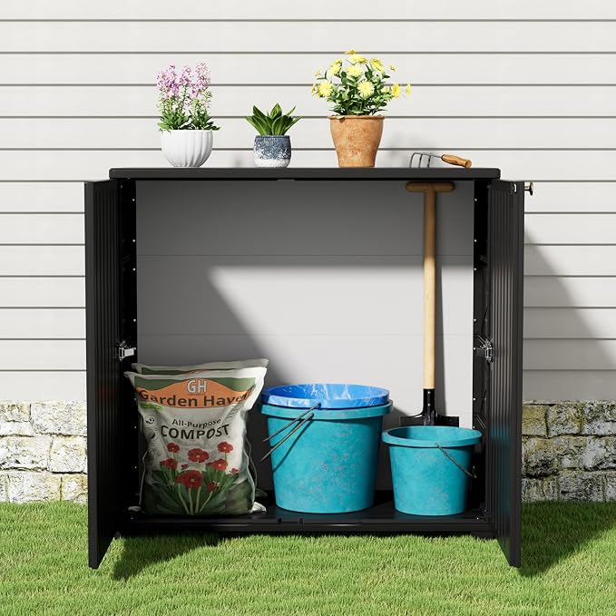 KINYING Outdoor Storage Cabinet Waterproof, 60 Gallon Resin Outdoor Storage Shed - Image 4