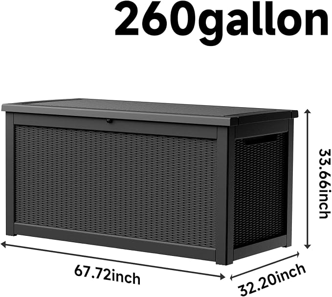 PatioZen 260 Gallon Resin Deck Box, Lockable Patio Outdoor Storage Box - Image 7