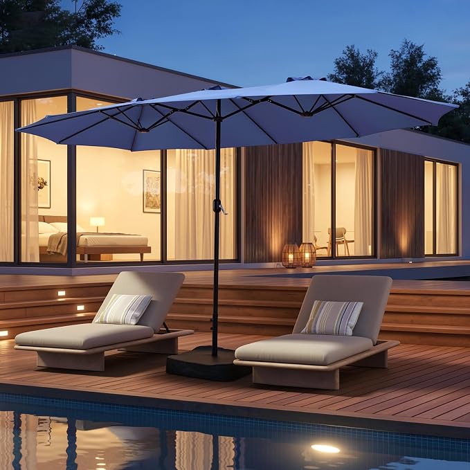 Aoxun 15ft Patio Umbrella with Base Included, Outdoor Double-Sided Rectangular - Image 3