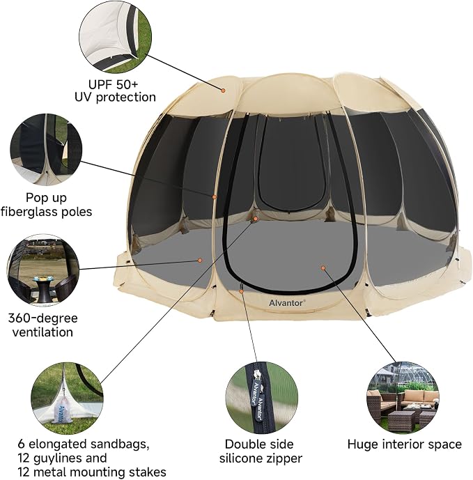 Alvantor Pop Up Screen House Tent, Instant Outdoor Gazebo - Image 4