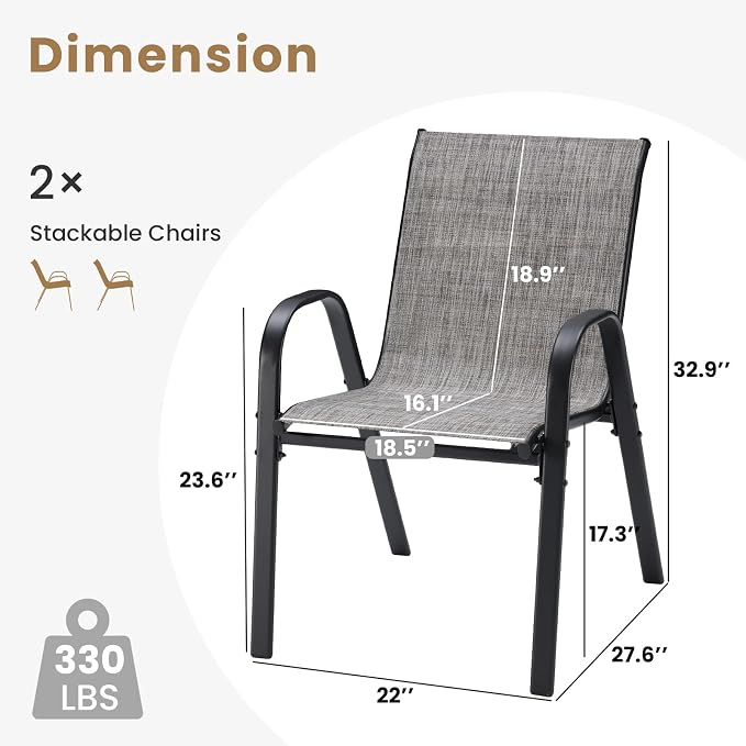 Stackable Outdoor Dining Chairs Set of 2, Textilene Patio Chairs - Image 3