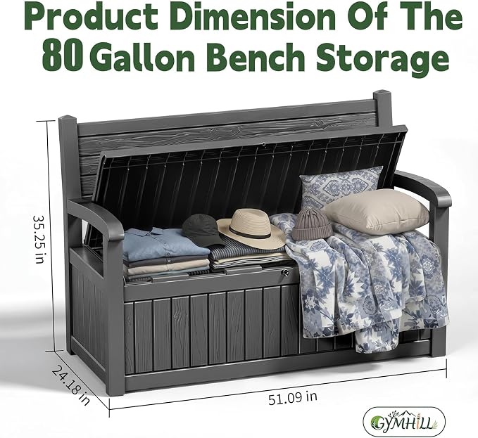 80 Gallon Outdoor Storage Bench, Waterproof Resin Deck Box - Image 3