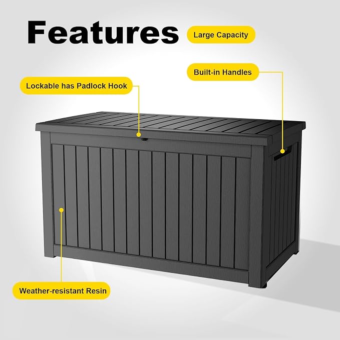 320 Gallon Large Outdoor Storage Box Waterproof, UV Resistant Resin Deck Box - Image 5