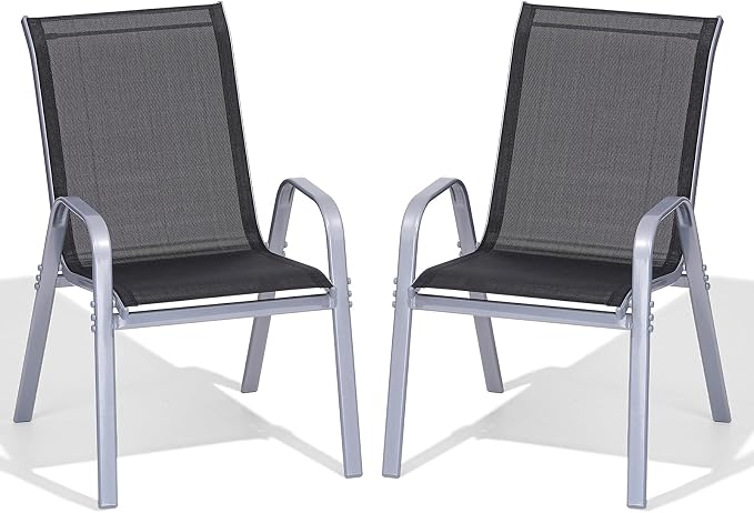 Patio Chairs Set of 2, All Weather Outdoor Dining Chairs | Stackable Dining by Dovov