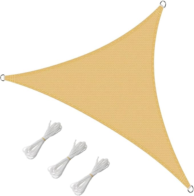 12 'x 12' x 12' Triangle Sun Shade Sail, 185 GSM HDPE, Sand | 95% UV block - Image 2
