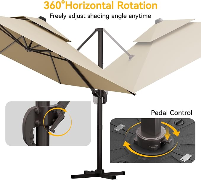 10x10 FT Patio Cantilever Umbrella, Rectangular Heavy Duty Offset Umbrella - Image 5