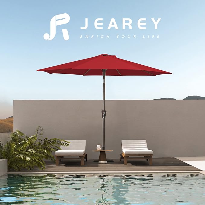 JEAREY 9FT Outdoor Patio Umbrella, Market Umbrella, Tilt & Crank UV Protection - Image 6