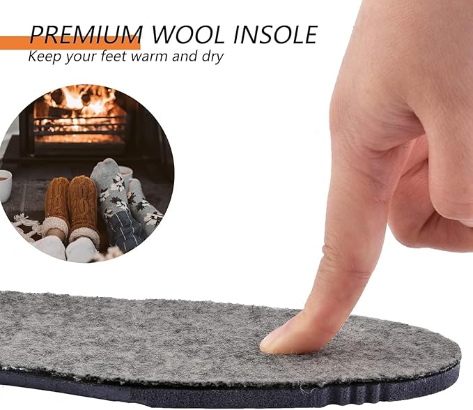Thick Merino Wool Insoles for Men Fur Fleece Shoes Inserts Memory Foam Cushion Comfort Warm Sheepskin Insoles for Winter Snow Boots Slippers Grey 42EU,US9