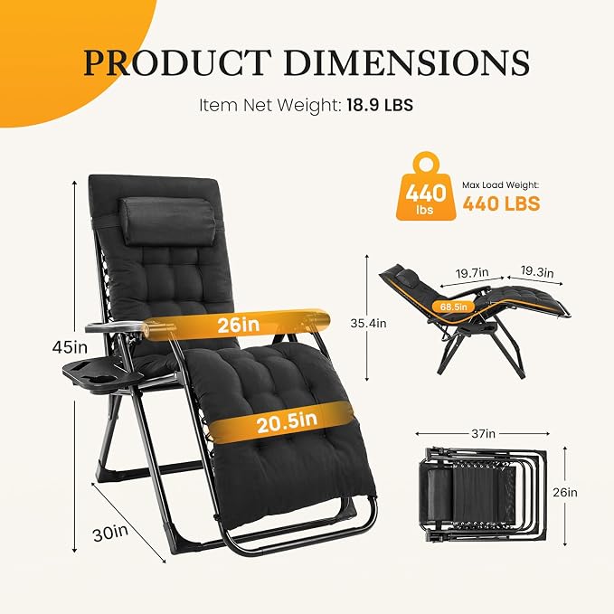 NEWBULIG Zero Gravity Chair, Folding Patio Recliner - Image 3