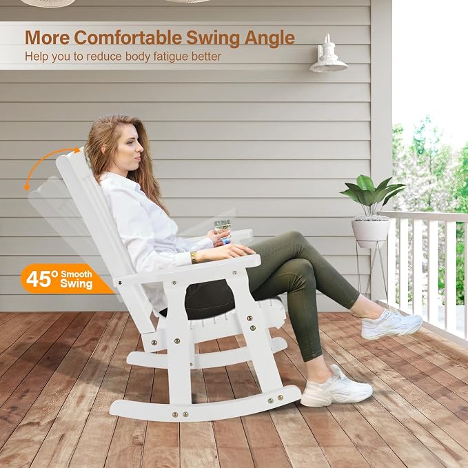 VINGLI Outdoor Rocking Chair, Heavy Duty 600 LBS Wooden Rocker, Weatherproof - Image 4