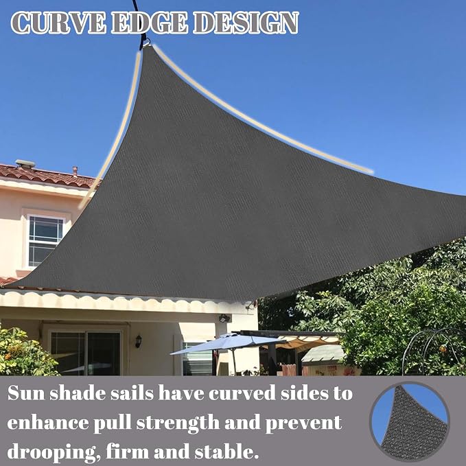Cool Area Sun Shade Sail for Patio Backyard, Rectangle 12x16ft, Dark Grey | 95% - Image 3